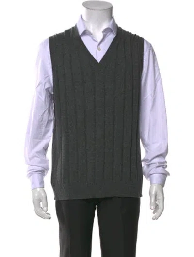 Pre-owned Prada V-neck Sleeveless Sweater Vest In Green/grey