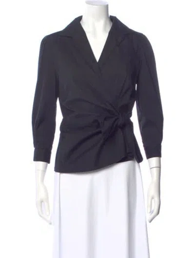 Pre-owned Prada V-neck Three-quarter Sleeve Blouse In Black