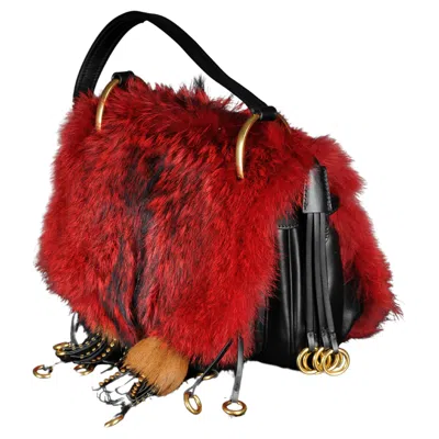 Pre-owned Prada Volpetta City Corsaire Fox Fur/calf Leather Bag Red Authentic