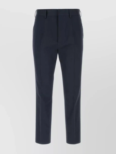 Prada Waist Belted Cropped Cotton Trousers In Blue