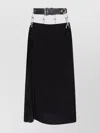 Prada Belt-detailed Pleated Crepe-cady Midi Skirt In Black