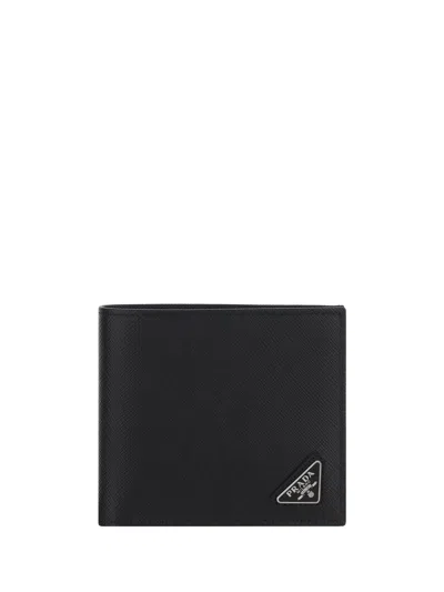 Prada Triangle Logo Saffiano Leather Wallet In Black