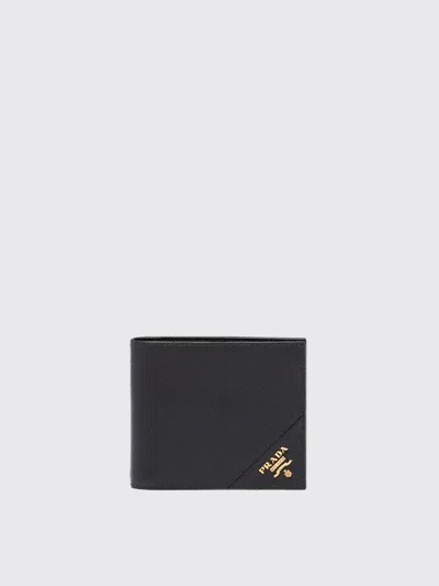 Prada Wallet In Saffiano Leather With Triangular Logo In Black