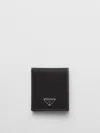 Prada Black Wallet With Classic Fold-over Design And Logo Plaque