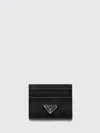 Prada Triangle Logo Leather Cardholder In Black