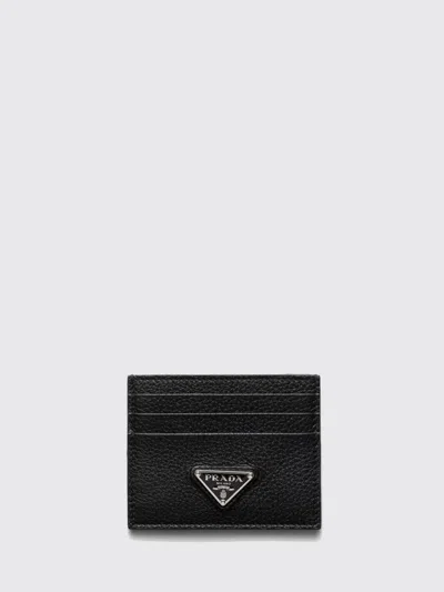 Prada Leather Card Holder In Purple