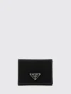Prada Black Wallet With Classic Fold-over Design And Logo Plaque In Black