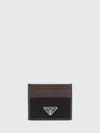 Prada Calf Leather And Nylon Card Holder With Logo In Brown