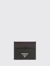 Prada Calf Leather And Nylon Card Holder With Logo In Multi