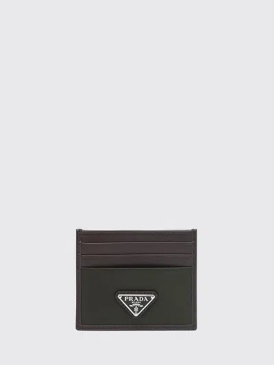 Prada Calf Leather And Nylon Card Holder With Logo In Multi