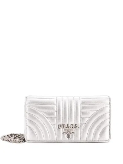 Pre-owned Prada Wallet On Chain Diagramme Quilted Leather Small Shoulder Bag In Metallic