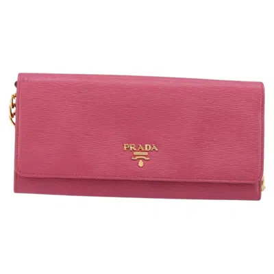 Pre-owned Prada Wallet On Chain Saffiano Leather Pink Leather Crossbody Bag Bag ()