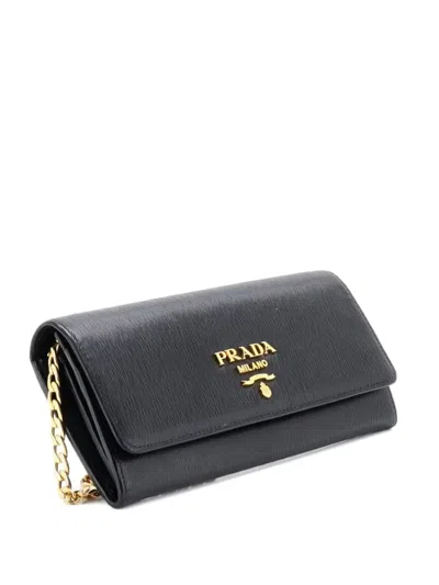 Pre-owned Prada Wallet On Chain Vitello Move Long Crossbody Bag In Black
