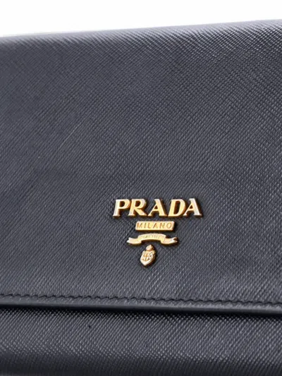 Pre-owned Prada Wallet On Chain Vitello Move Long Crossbody Bag In Black
