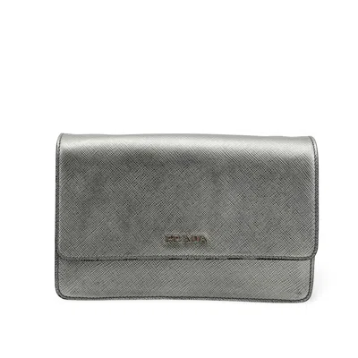 Pre-owned Prada Wallet On Strap Saffiano Leather Silver Leather Crossbody Bag Bag ()
