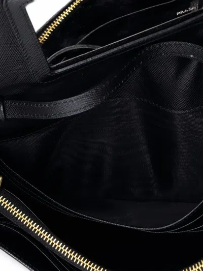 Pre-owned Prada Wallet On Strap Saffiano Leather Small Crossbody Bag In Black