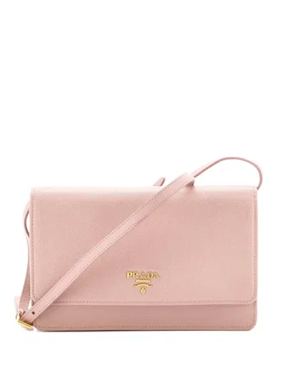 Pre-owned Prada Wallet On Strap Saffiano Leather Small Crossbody Bag In Pink