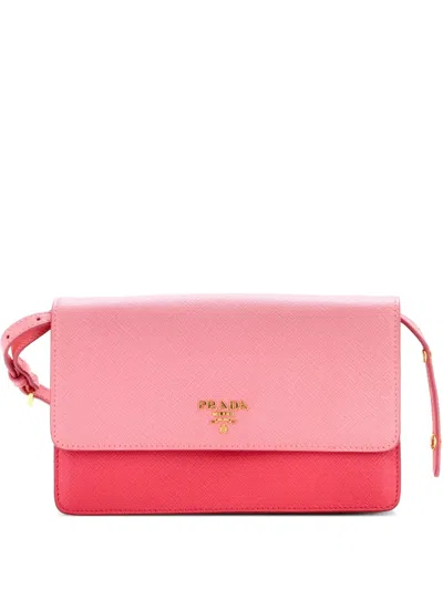 Pre-owned Prada Wallet On Strap Saffiano Leather Small Crossbody Bag In Pink