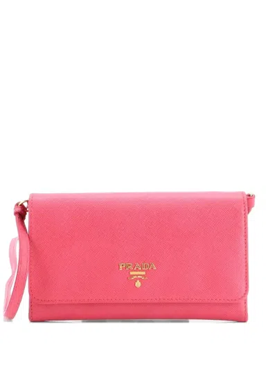 Pre-owned Prada Wallet On Strap Saffiano Leather Small Crossbody Bag In Pink
