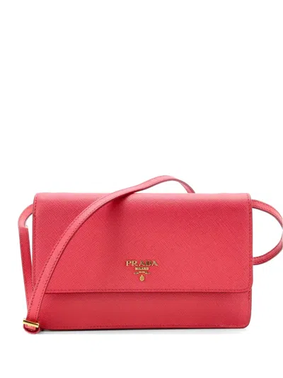 Pre-owned Prada Wallet Saffiano Leather Crossbody Bag In Pink