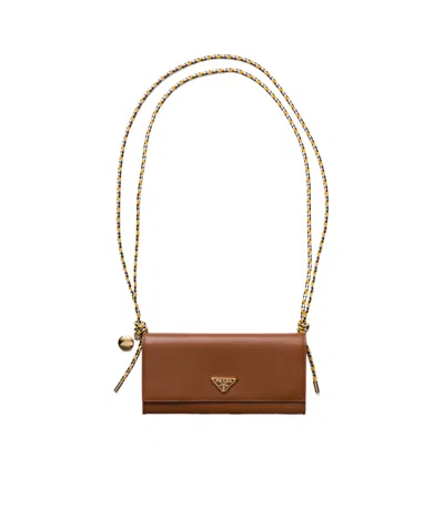 Prada Flap Leather Wallet On Rope Strap In F0046 Cognac