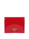 Prada Triangle Logo Patent Leather Wallet In Red