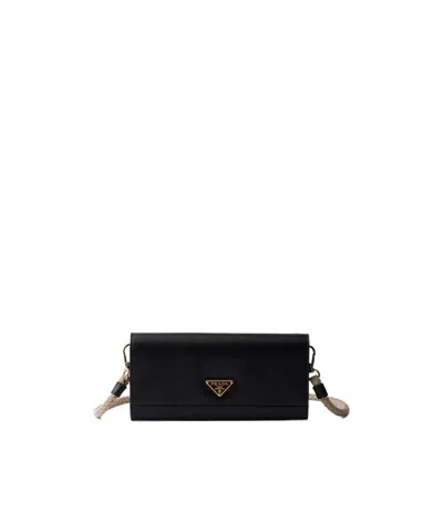 Prada Wallet With Shoulder Strap In Black