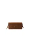 Prada Wallet With Shoulder Strap In Cognac