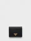 Prada Logo Saffiano Leather Wallet In Black