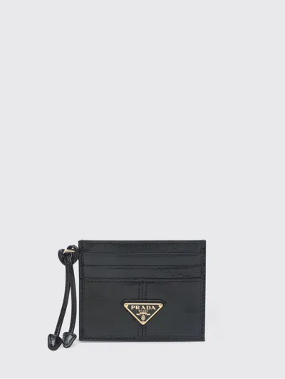 Prada Black Leather Card Holder With Triangle Logo