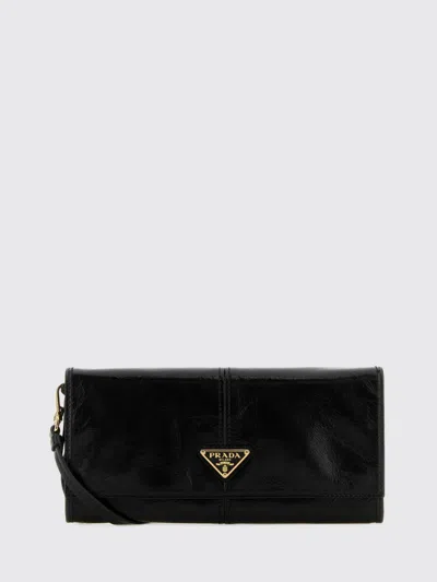 Prada Leather Wallet Bag With Logo In Black