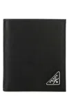 Prada Leather Billfold Wallet Logo Plate In Black