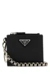 Prada Leather Wallet With Keyring Attachment And Metal Chain