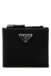 Prada Fabric Bi-fold Wallet With Clean Lines In Black