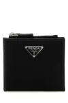 Prada Fabric Bi-fold Wallet With Clean Lines In Black