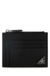 Prada Logo Plaque Saffiano Leather Cardholder In Black