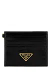 Prada Women Black Leather Card Holder In Black