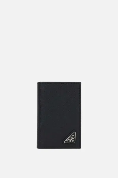 Prada Saffiano Leather Card Holder In Black