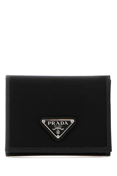 Prada Black Wallet With Classic Fold-over Design And Logo Plaque