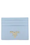 Prada Logo-plaque Saffiano Leather Cardholder In Blue