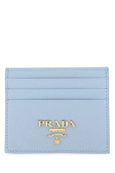 Prada Logo-plaque Saffiano Leather Cardholder In Blue