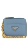 Prada Leather Wallet Featuring Gold-tone Chain In Blue