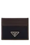 Prada Leather Card Holder Featuring Contrast Panel In Brown