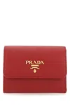 Prada Trifold Leather Wallet In Red