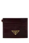 Prada Burgundy Leather Card Holder In Brown