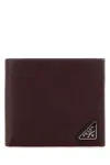 Prada Leather Wallet Bi Fold Textured Surface In Burgundy