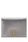 Prada Leather Wallet Metallic Finish Textured Design In Green