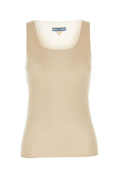 Prada Washed Cotton Tank Top In Beige O Tan