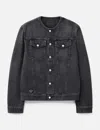 Prada Washed Denim Collarless Jacket In Black