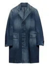 Prada Washed Denim Single-breasted Coat In Blue